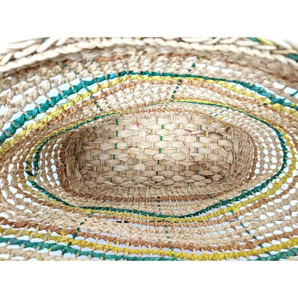 Striped woven straw rattan market bag straw shoulder purse - Picture 4 of 5